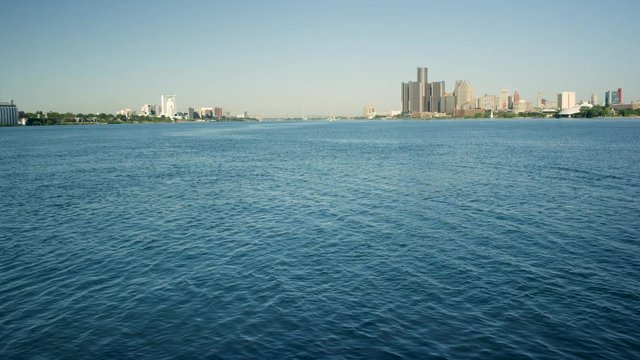 Detroit River City In Distance Static Framed High