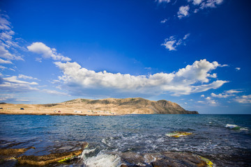 Black Sea coast on the background of the Crimean Mountains