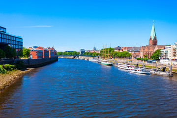Naklejka premium Ships at Weser river, Bremen