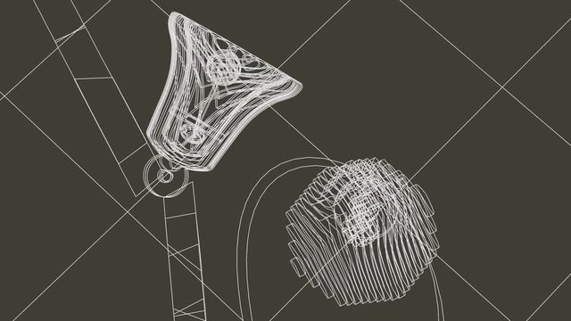 4K UHD - 3D ANIMATION - BELLS, wireframe, on brown background