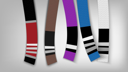 Brazilian jiu jitsu banner. Adult belts with stripes. 