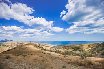 Crimean mountains on the background of the Black Sea
