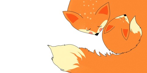 cute fox mother with sleeping baby illustration, cartoon woodland animal border or corner design for Mother's day 