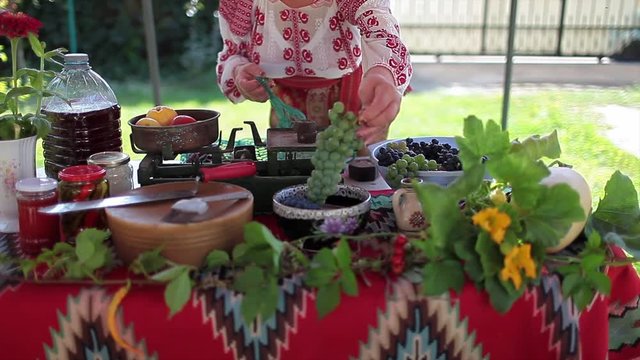 Romanian Peasant Woman Weighing Fruit And Vegetables