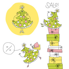 Fun cute fashionable girl - xmas tree mascot.
