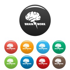 Brain work icons set 9 color vector isolated on white for any design