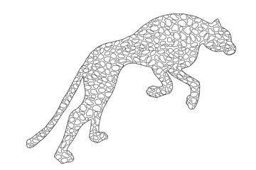 Drawn jaguar, leopard, wild cat, panther doodle outline silhouette