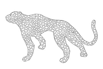 Drawn jaguar, leopard, wild cat, panther doodle outline silhouette