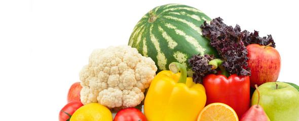 Fruits and vegetables isolated on white background. Organic food. Fruits and vegetables isolated on white background.