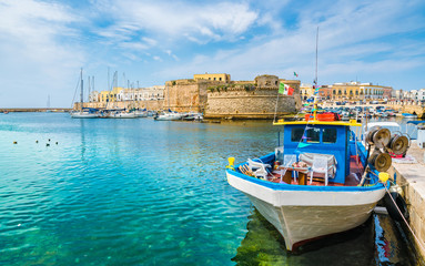 View of Gallipoli old town and harbour, Puglia Region, South Italy - obrazy, fototapety, plakaty