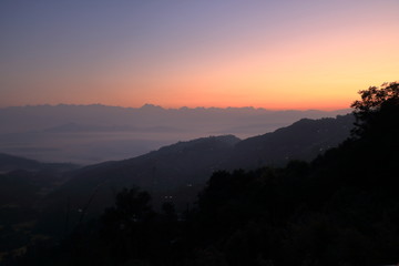 Beautiful first light from sunrise on Himalaya mountain range, Nepal