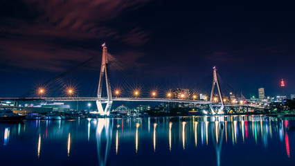 ANZAC Bridge night time long exposure. Relfection of city lights.
