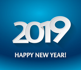 Happy New Year 2019 blue background.