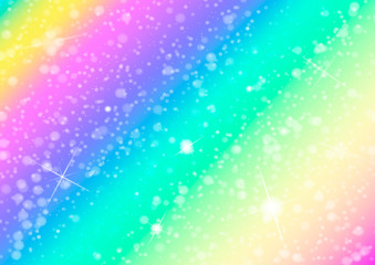 Pastel clouds and sky with stars. Vector illustration of galaxy fantasy color background.The unicorn sky with rainbow. Bright candy background.