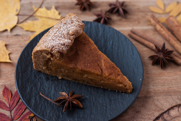 Autumn homemade pumpkin pie, pumpkin, cinnamon, anis stars