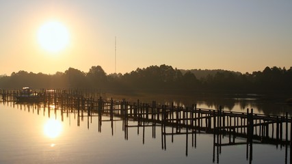 Fototapeta na wymiar Marina dock at sunrise.