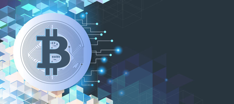 Bitcoin and blockchain banner illustration
