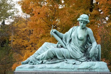 tombstones with angels and figures in victorian graveyard