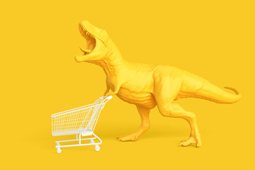 Dino with shopping cart. Retail concept. 3D illustration. Contains clipping path © kirill_makarov