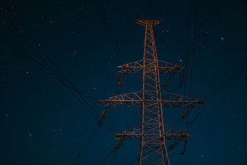 Electrical substation at night on long exposure shot