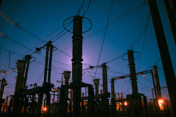 Electrical substation at night on long exposure shot