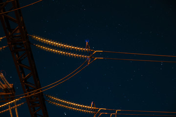 Electrical substation at night on long exposure shot