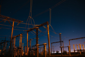 Electrical substation at night on long exposure shot