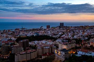 Fototapeta na wymiar In the evening at the time of sunset an overview of Santa Cruz the capital of Tenerife.