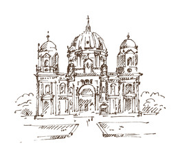 Hand drawn Berlin Cathedral. Berlin landmark. Vector illustration. Sketch. Vector.