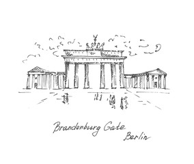 Obraz premium Hand drawn Brandenburg Gate. Berlin landmark, Germany. Vector illustration. Sketch. Vector.
