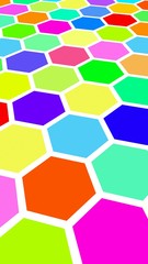 Honeycomb multi-colored. Perspective view on polygon look like honeycomb. Wavy surface. Isometric geometry. 3D illustration