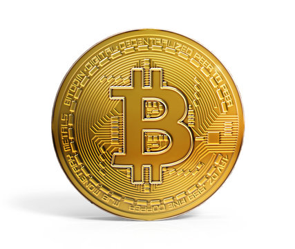 Gold bitcoin mockup 3D illustration on white BG