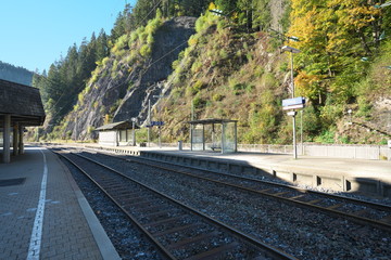 Fototapeta premium Triberg,Germany-October 12, 2018: Triberg Railway station at the Black Forest Railway in the morning 