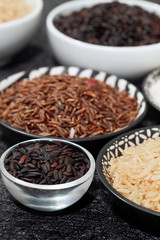 rice, different varieties of raw rice.