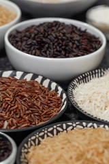 rice, different varieties of raw rice.