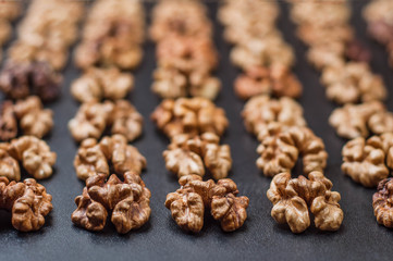 walnut on black background
