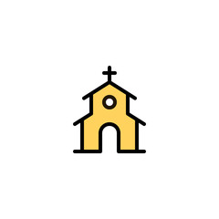 Outline color Church Icon isolated on white background. Line Religion symbol for your web site design, logo, UI. Editable stroke. Vector illustration, EPS10.