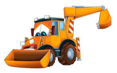 Obraz na płótnie Canvas Cartoon funny excavator - on white background - illustration for children