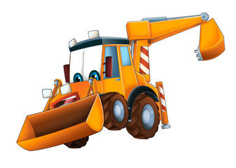 Cartoon funny excavator - on white background - illustration for children