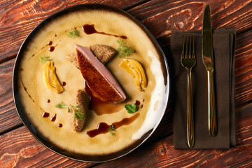 Close-up of Quinoa with Duck breast meat and sweet chili sauce