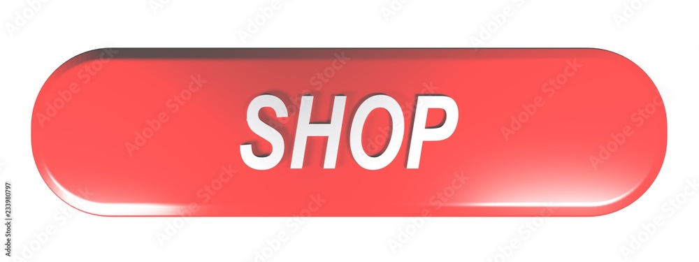 Poster red rounded rectangle push button shop - 3d rendering illustration