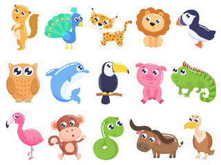 Cute cartoon animals set. flat design