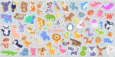 Cute cartoon animal stickers. flat design - 233981120