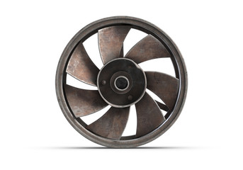 3D illustration of old rusty fan isolated on white.