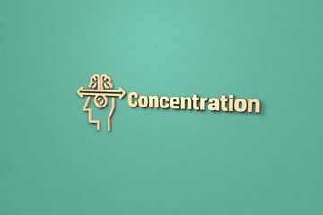 Illustration of Concentration with orange text on blue-green background