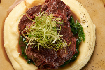 Braised beef with red wine and Jerusalem Artichoke Puree