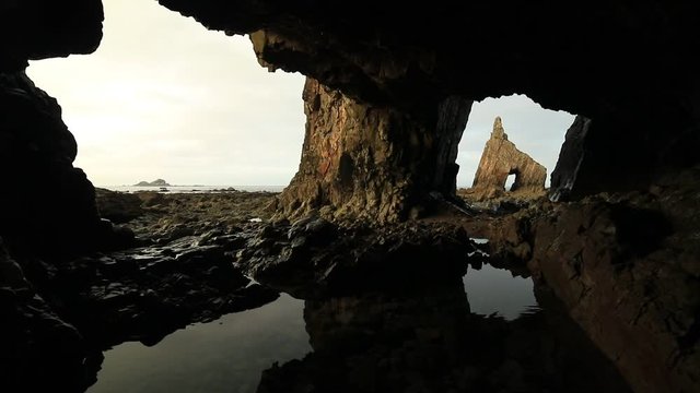 Campiecho Sea Arch at Asturias coastline, Spain, Bay of Biscay