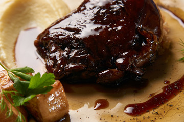 Baked Duck drumstick with Quinoa puree, celery, apple