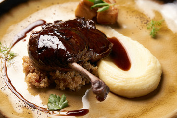 Baked Duck drumstick with Quinoa puree, celery, apple