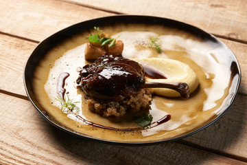 Roasted Duck drumstick with Quinoa puree, celery, apple